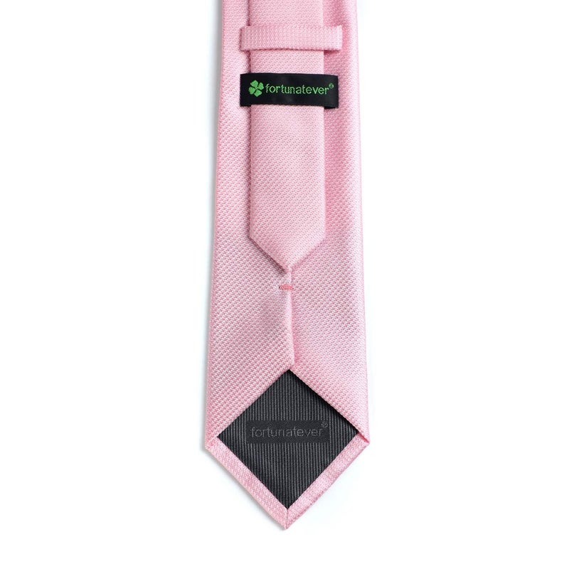 fortunatever Rosy Pink For Men,Mens Solid Necktie With Pocket Square+Gift Box,58"Ã—3.35" - Image 2